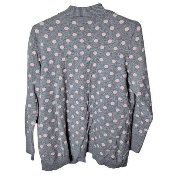Isaac Mizrahi Live! QVC Women Medium Gray & Pink Polka Dot Open Cardigan Sweater - Picture 3 of 6